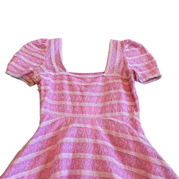 LoveShackFancy Drella Mini Dress Pink Lace Trim Short Sleeve Size 00 Women's NWT - Picture 9 of 14